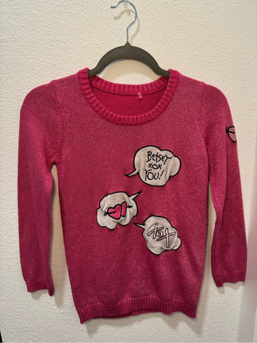 Vintage Betsey Johnson Pink Sparkle Speech Bubble Pullover